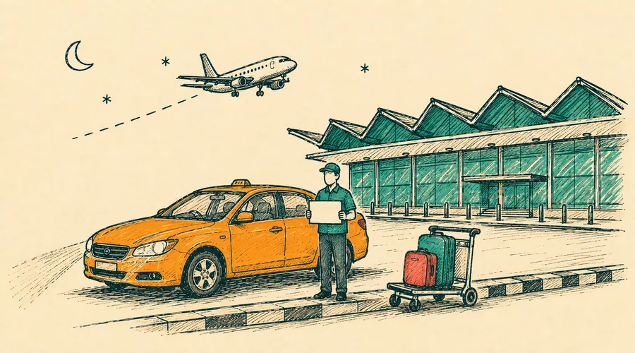 Hand-drawn illustration of Kolkata Airport