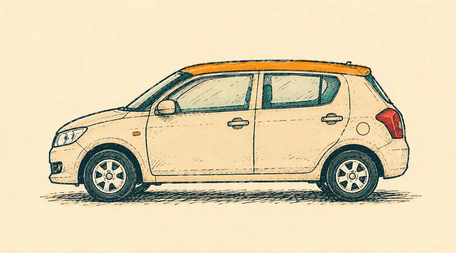 Hand-drawn side view of a hatchback