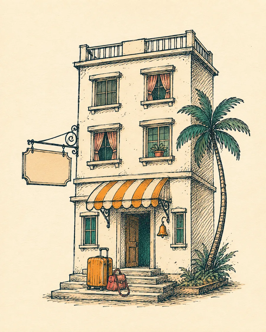 Hand-drawn illustration for hotel booking