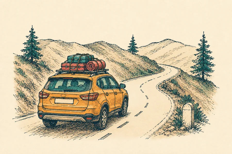 Hand-drawn illustration for outstation trips
